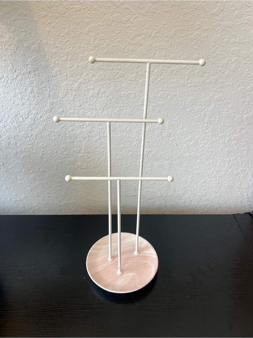 White Metal Jewelry Stand with Pink ceramic Dish